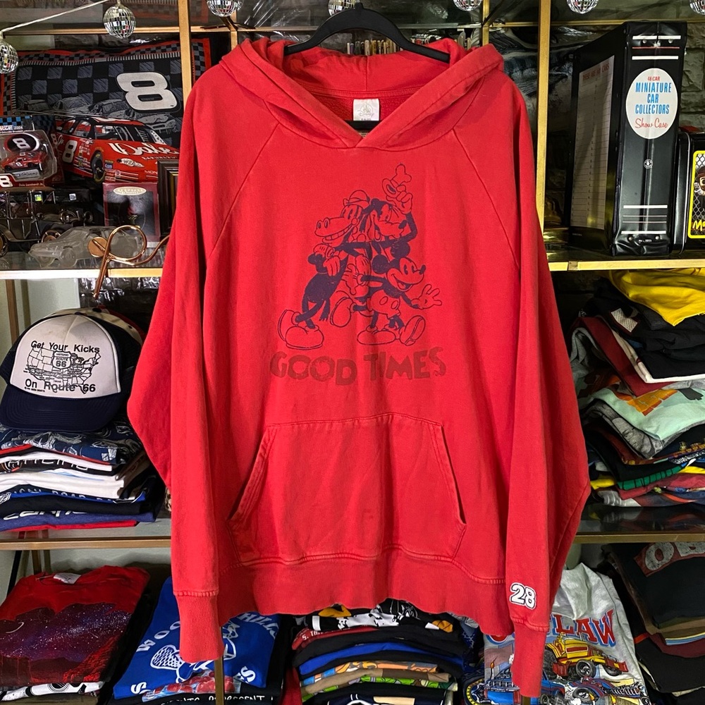 Disney Mickey Mouse Goofy Horace Horsecollar Good Times Pullover Hoodie Red XXL